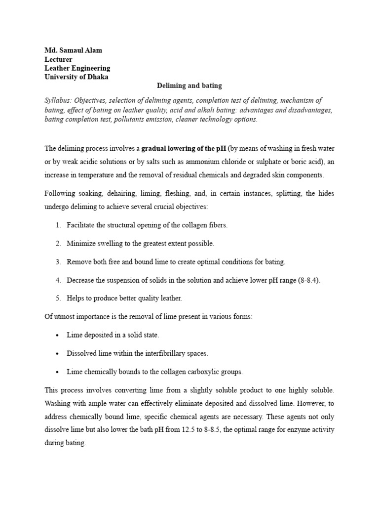 Deliming and Bating in Leather Processing | PDF | Leather | Carbon Dioxide