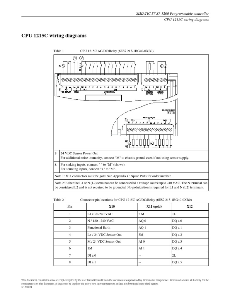 Simatic s7 s7 1200 programmable controller cpu 1215c wiring diagrams