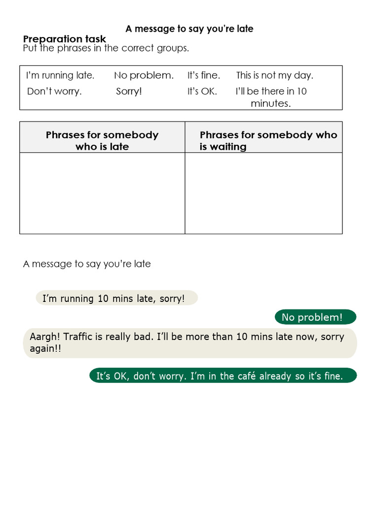 Writing A Message To Say Youre Late | PDF