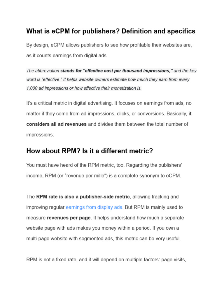 What Is Ecpm For Publishers Pdf Marketing Advertising