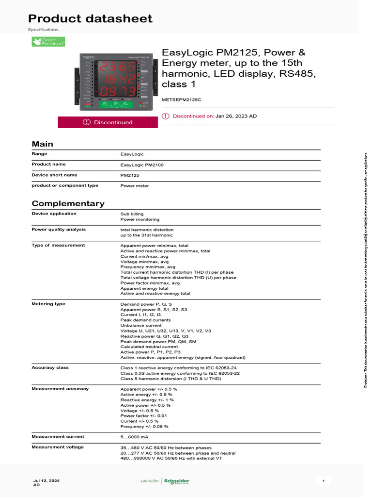 Schneider Electric - EasyLogic-PM2000-Power-Meters - METSEPM2125C | PDF ...