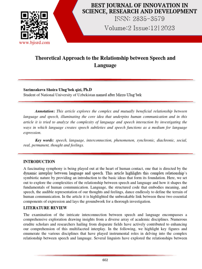Speech and Language Interconnection Analysis | PDF | Linguistics ...