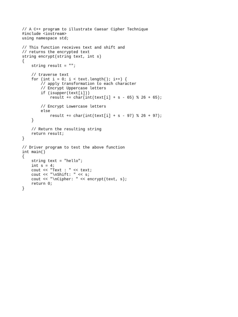 C++ Caesar Cipher Example Code | PDF