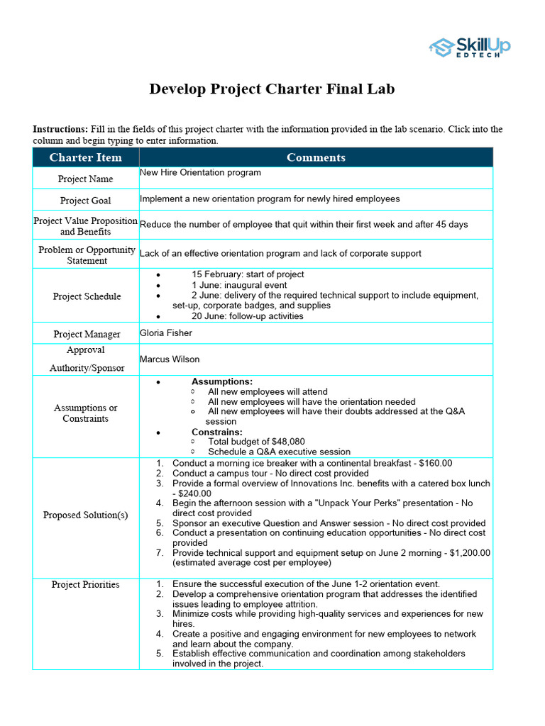 New Hire Orientation Program Charter | PDF | Return On Investment ...