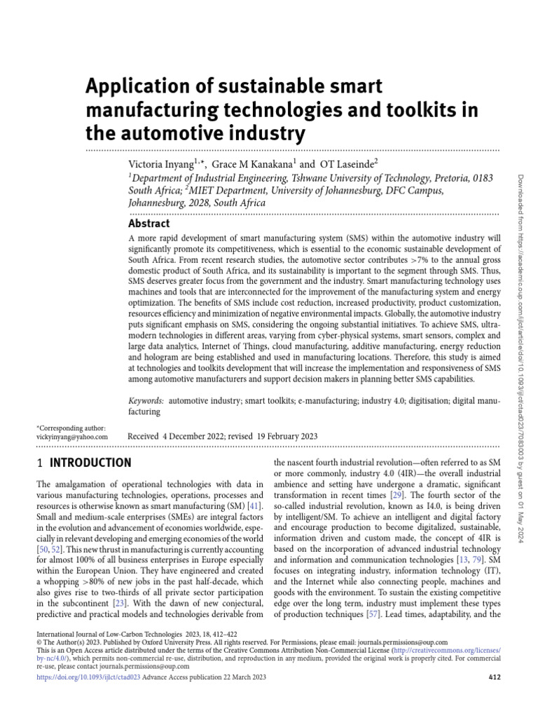 Smart Manufacturing in Automotive Sector | PDF | Internet Of Things ...