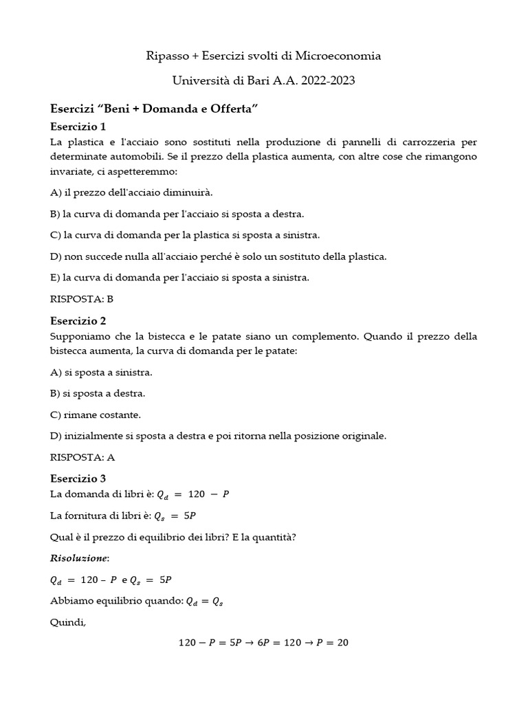 Esercizi Ripasso 1 | PDF