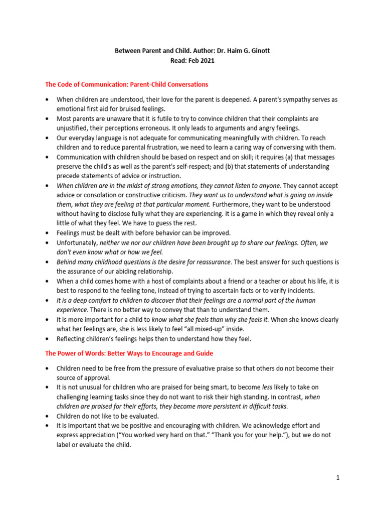 Between Parent and Child Notes Amit Rupani | PDF | Feeling | Punishments