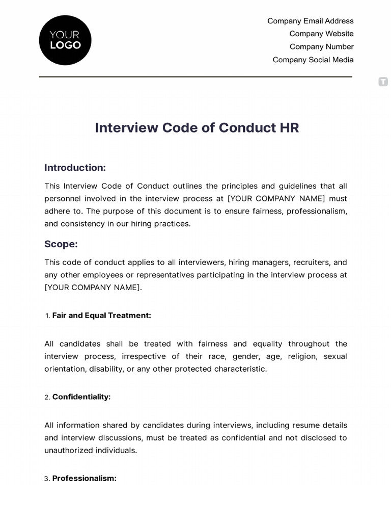 Interview Code of Conduct HR Template - Edit Online & Download Example ...