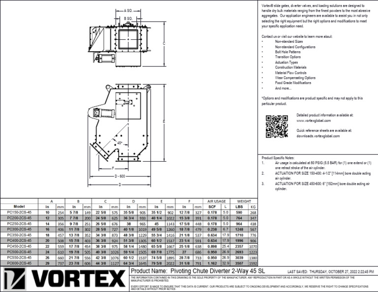 Pivoting Chute - 2-Way 45 SL PCXXX | PDF | Mechanical Engineering