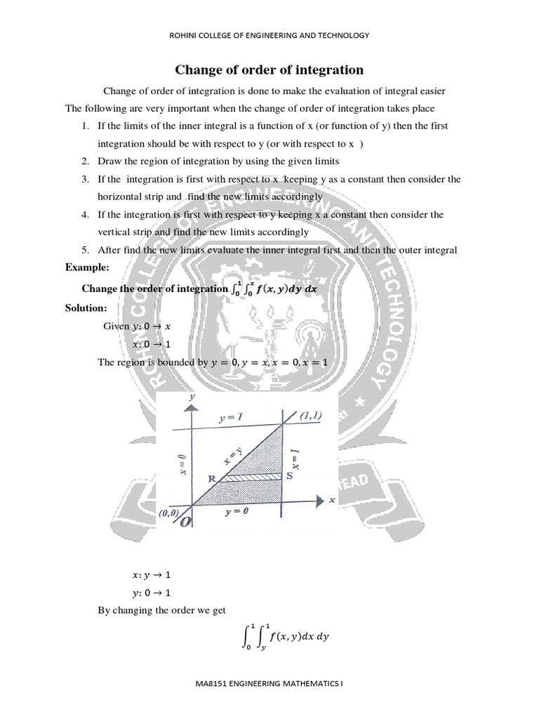 Change of Order of Integration | PDF | Integral | Mathematics