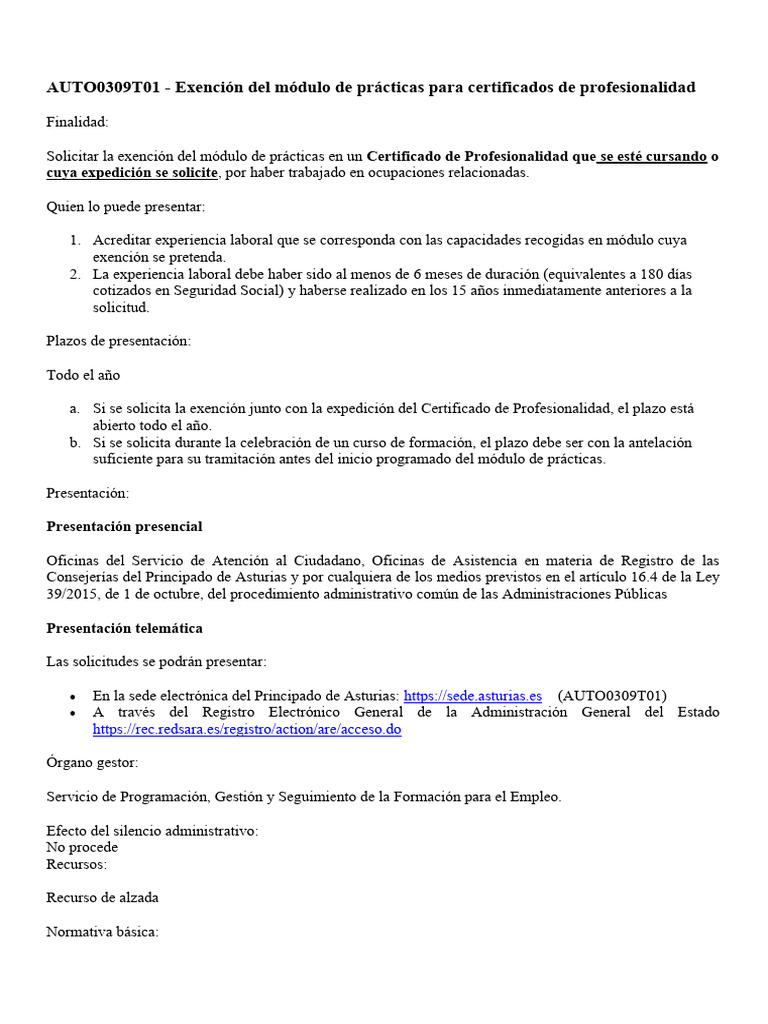 Exención de Prácticas en Certificados de Profesionalidad | PDF ...