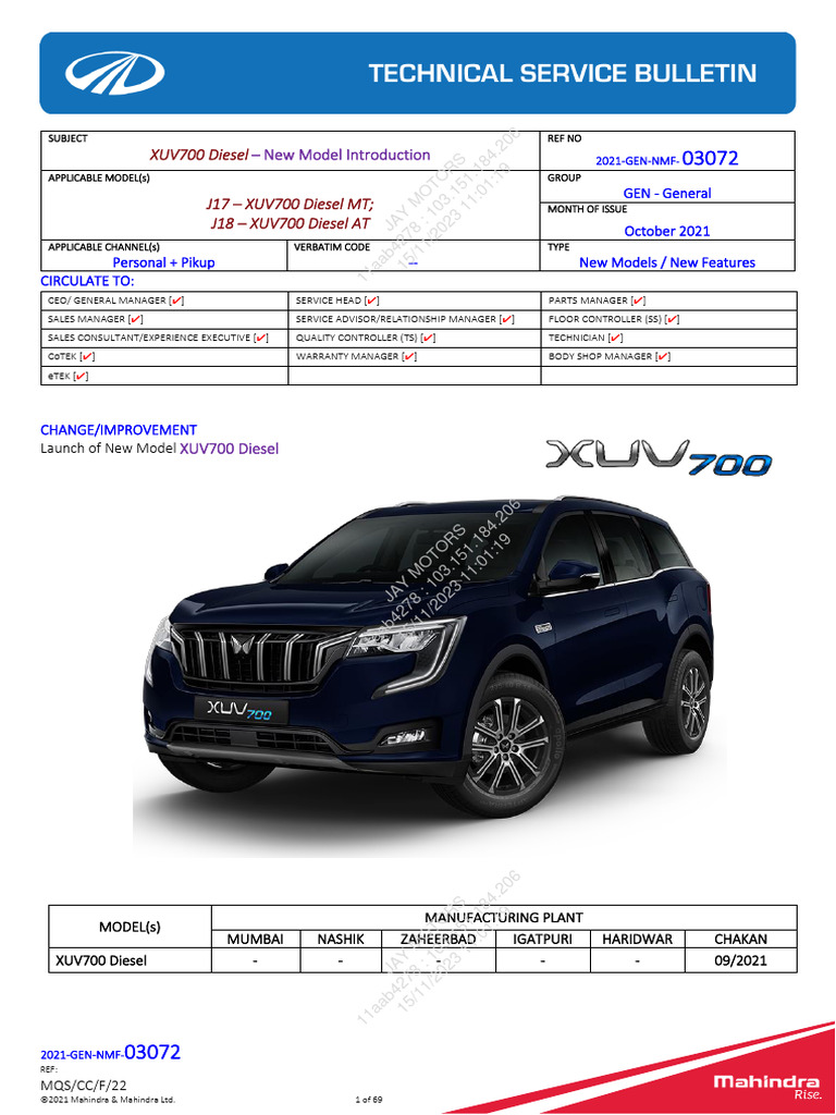 XUV700 Diesel Model Overview and Features | PDF | Vehicle Technology ...