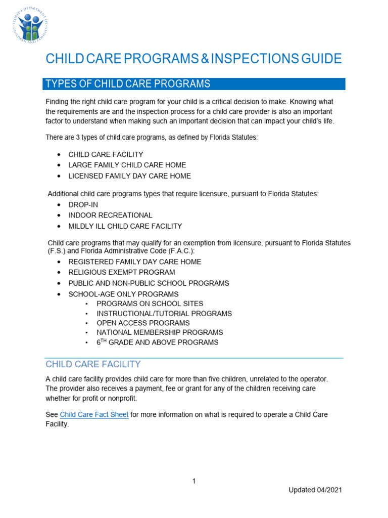Childcare Programs and Inspections Guide | PDF | Child Care ...