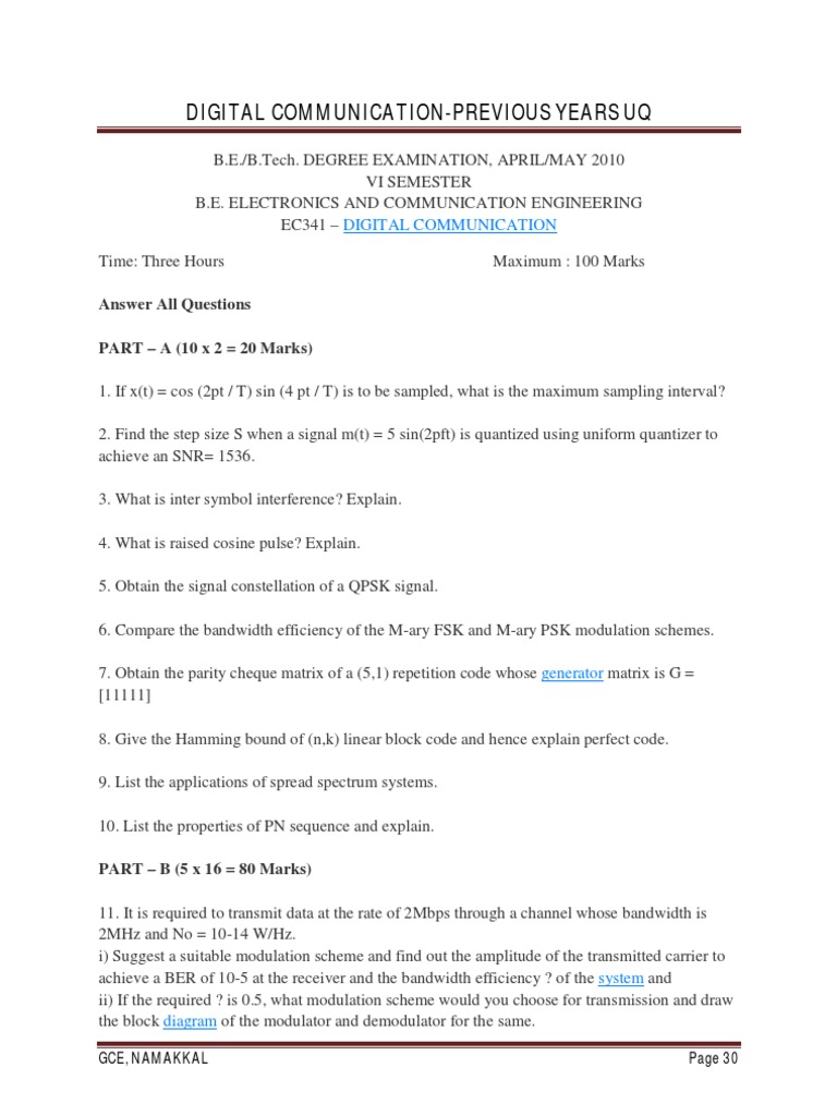 Digital Communication Exam Papers | PDF | Modulation | Algorithms