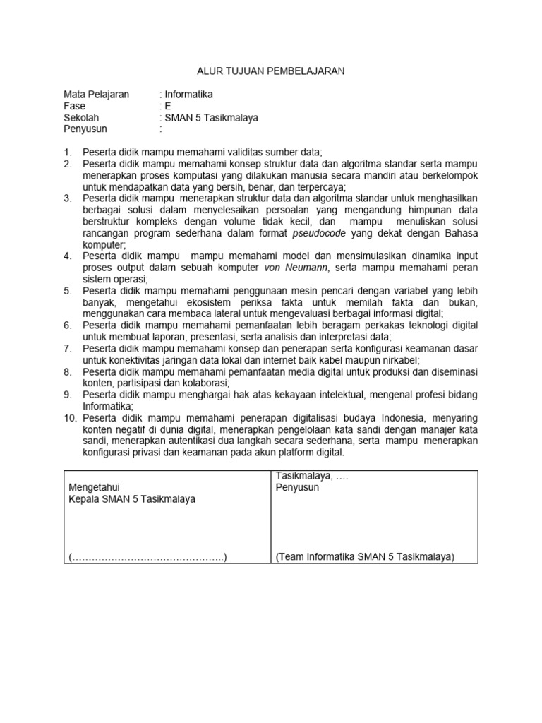 Tujuan Pembelajaran Informatika SMAN 5 | PDF | Komputer