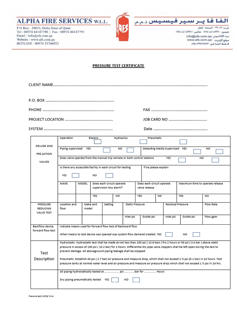 Pressure Test Certification Document | PDF | Valve | Welding