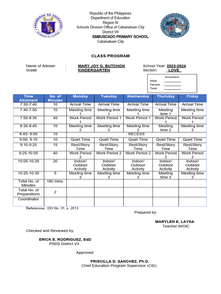 B 2023 2024 Embuscado PS Class Teachers Program | PDF | Educational ...