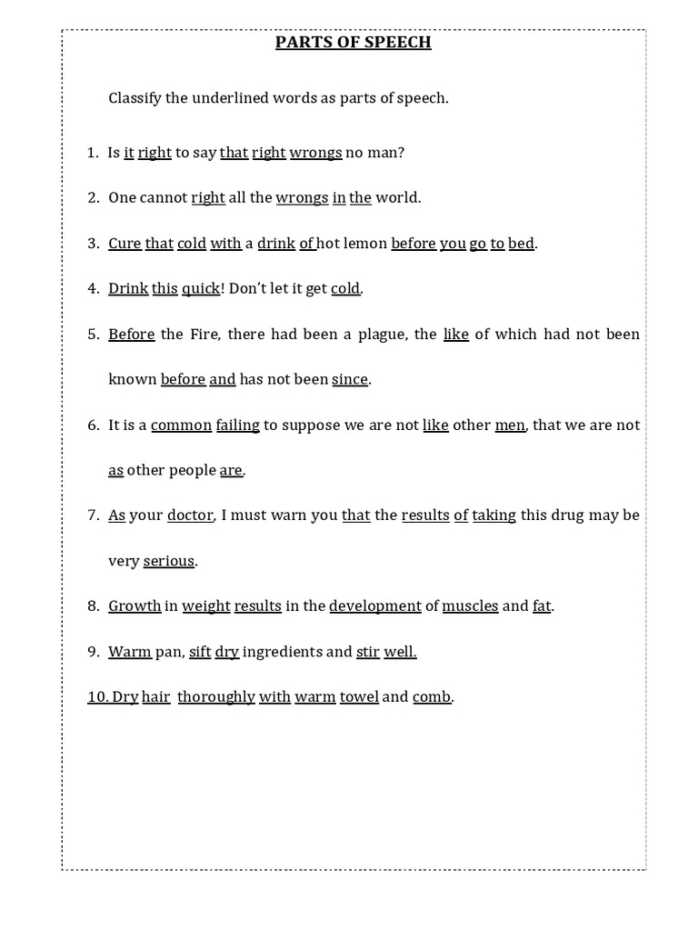 Parts of Speech Exercise (1) PDF