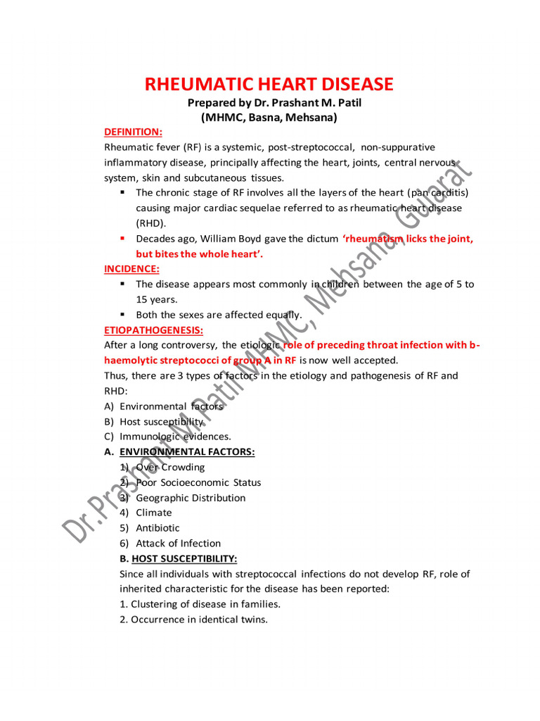 Rheumatic Heart Disease Notes - Prepared by Dr. Prashant M. Patil PDF | PDF