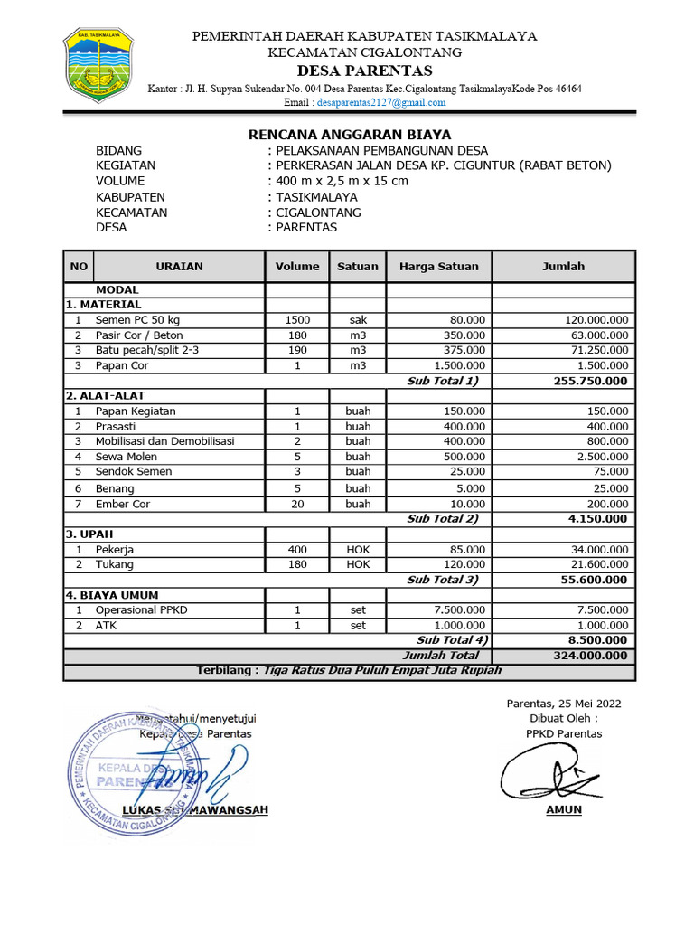 Perkerasan Jalan Desa Ciguntur | PDF