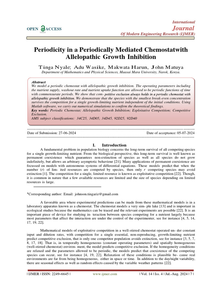 Periodicity in A Periodically Mediated Chemostat With Allelopathic ...