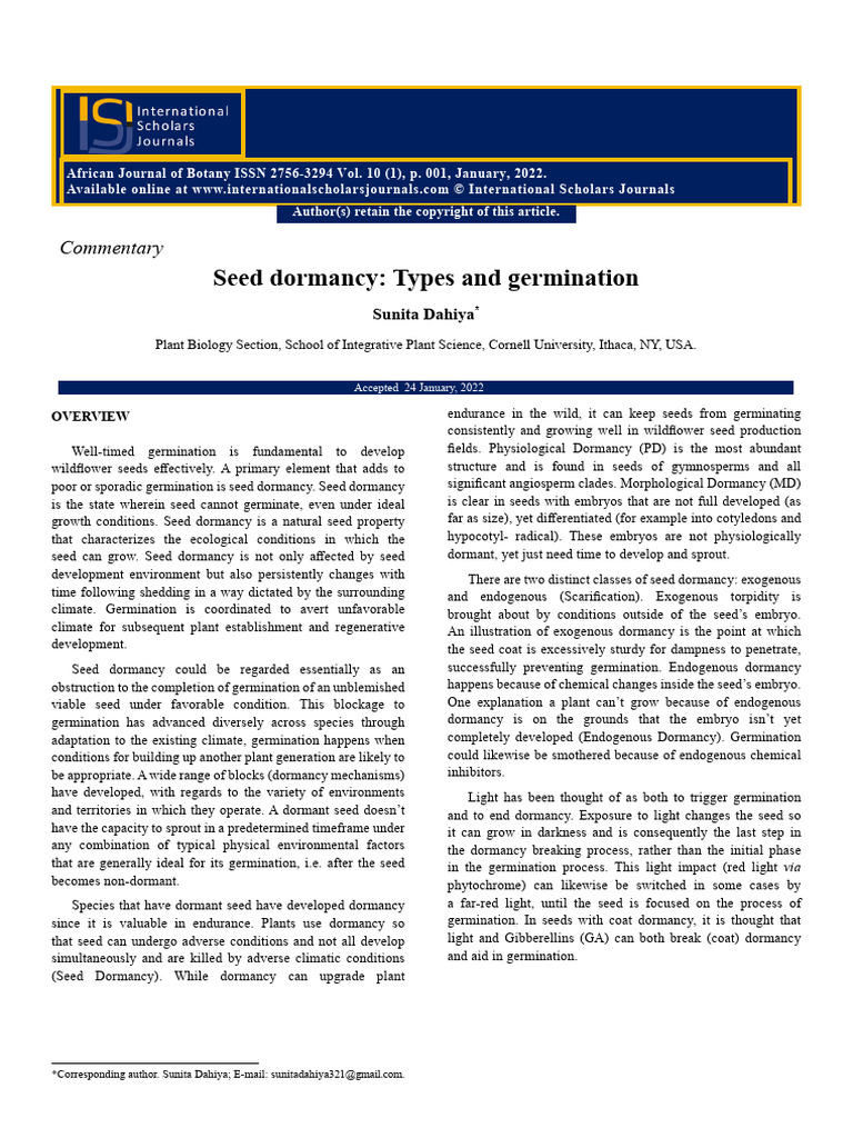 Seed Dormancy Types and Germination | PDF | Seed | Germination