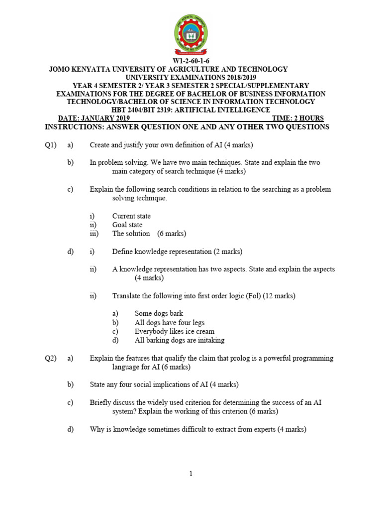 Bit 2319 HBT 2404 Artificial Intelligence | PDF | Artificial ...