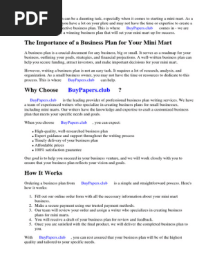 Mini Mart Business Plan