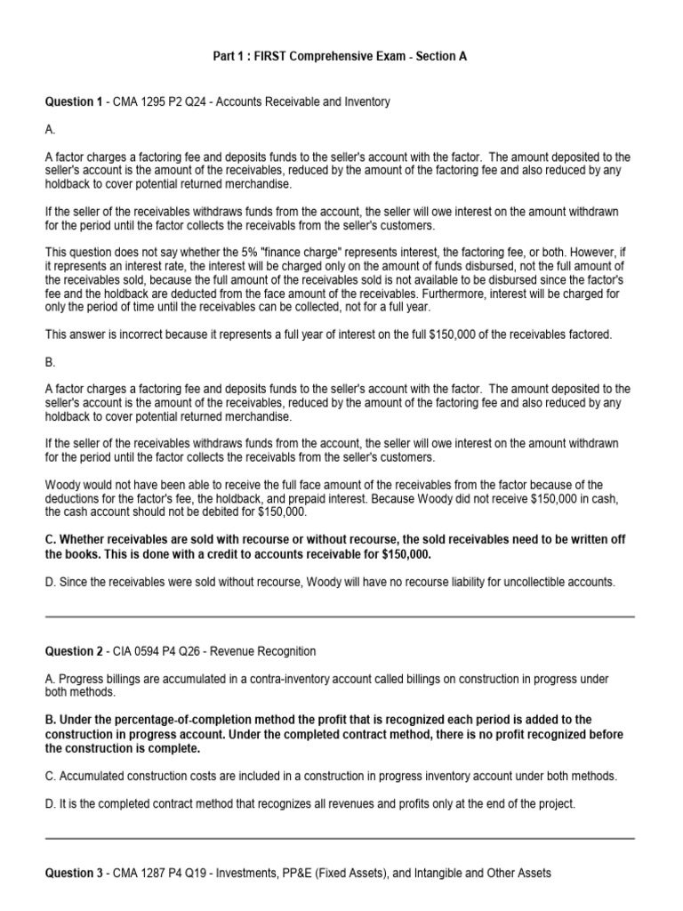 Part 1 FIRST Comprehensive Exam - Section A - Sol | PDF | Depreciation ...