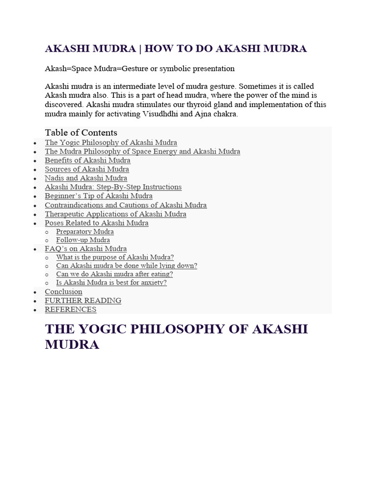 Akashi Mudra: Benefits & Instructions | PDF | Chakra | Yoga