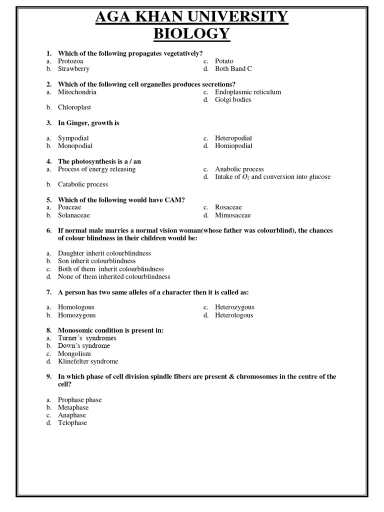 Aku Past Paper 2 Pdf Cell Biology Zygosity