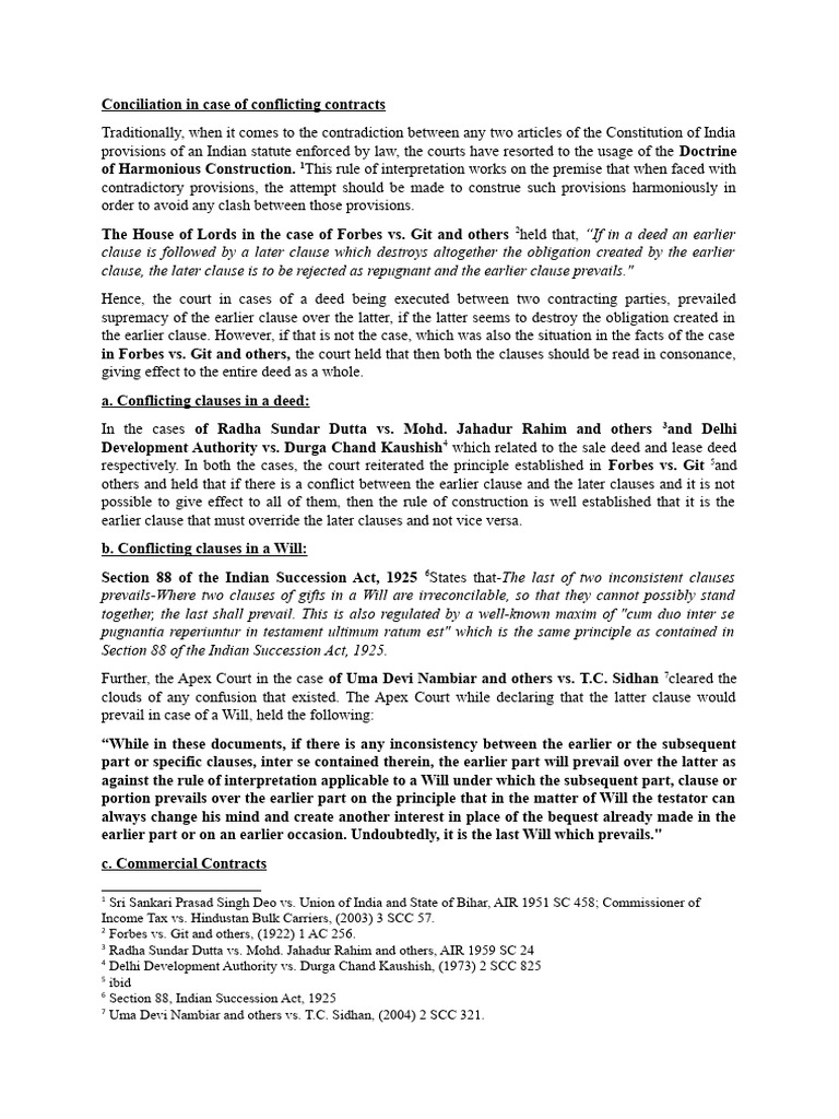 Conciliation in Case of Conflicting Contracts | PDF | Statutory ...