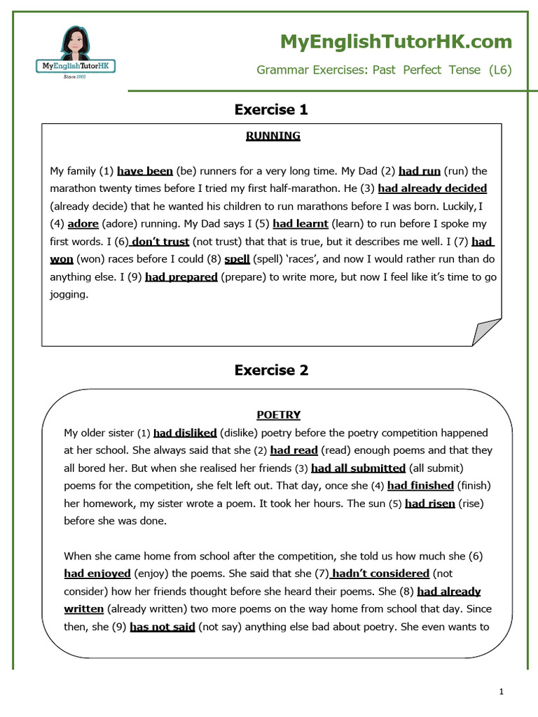 Year 5 1st Term Exam Past Perfect Tense Ex 654899156 Answers | PDF