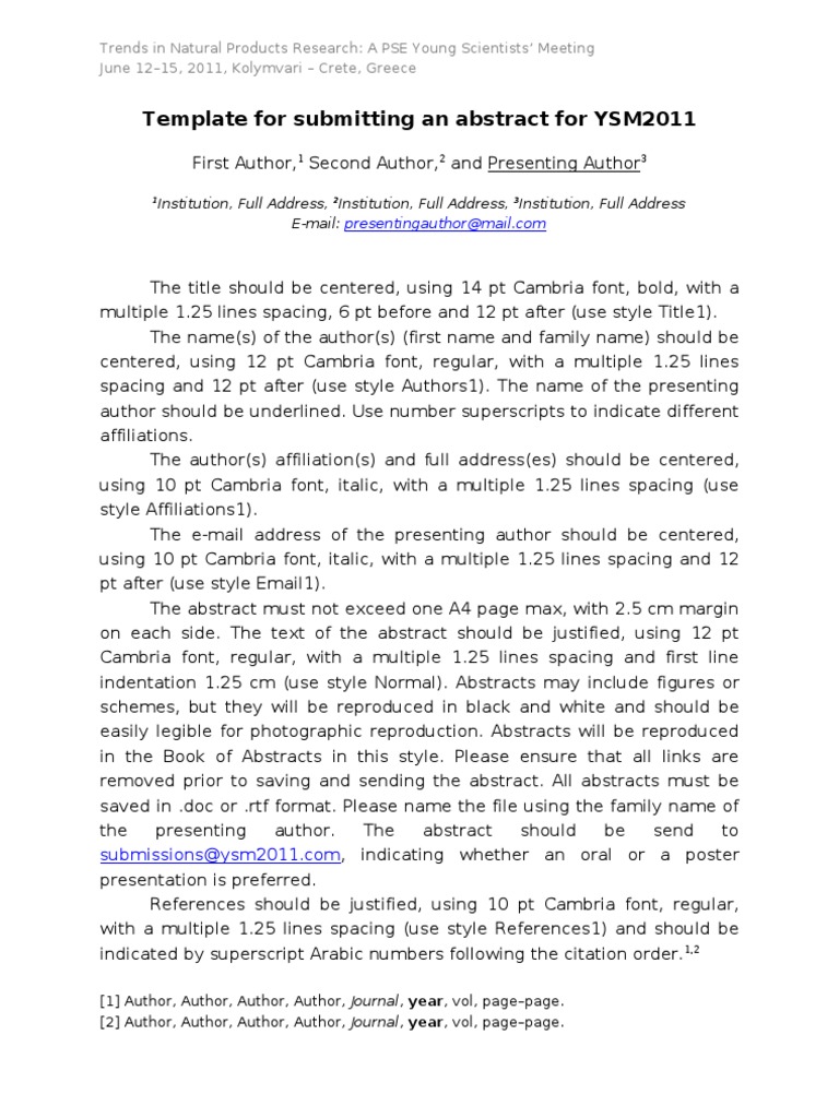 Abstract Submission Template for YSM2011 | PDF | Language Arts & Discipline