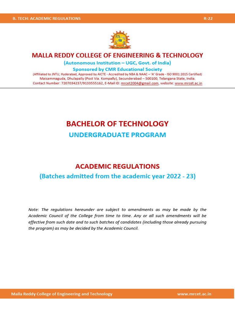 B. Tech Academic Regulations R-22 MRCET | PDF | Academic Term ...