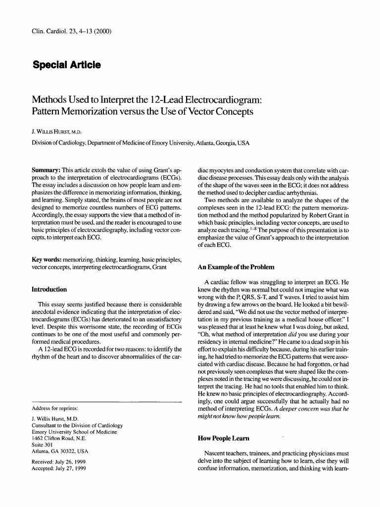 Clinical Cardiology - 2009 - Hurst - Methods Used To Interpret The 12 ...