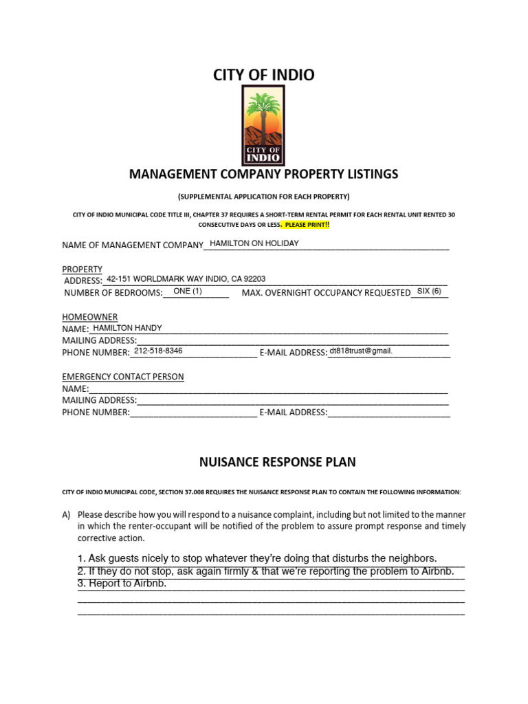 Indio Short-Term Rental Application | PDF