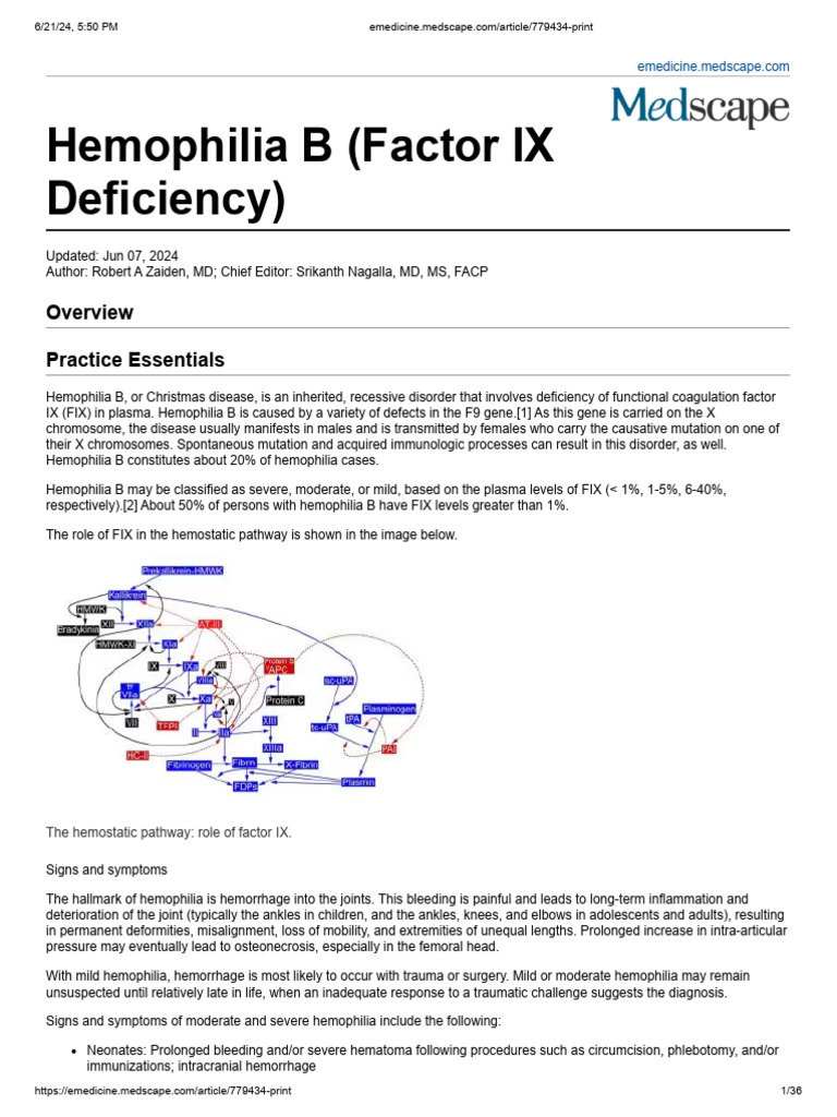 Hemophilia B (Factor IX Deficiency) | PDF | Haemophilia | Blood