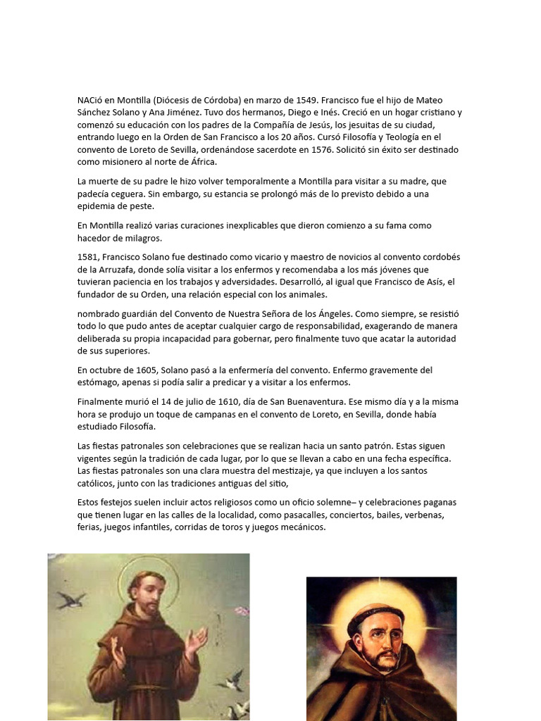 Biografia de San Francisco Solano | PDF