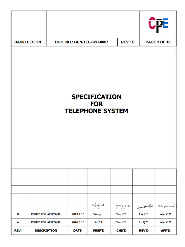 GEN-TEL-SPC-0007 Specification for Telephone System | PDF