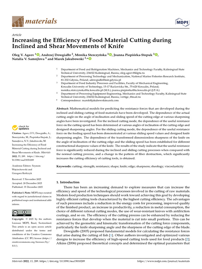 Increasing The Efficiency of Food Material Cutting During Inclined and ...