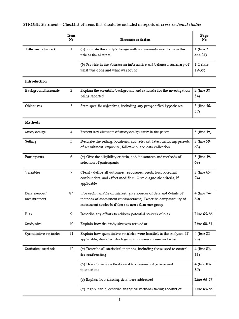 STROBE Checklist for Cross-Sectional Studies | PDF | Confounding ...