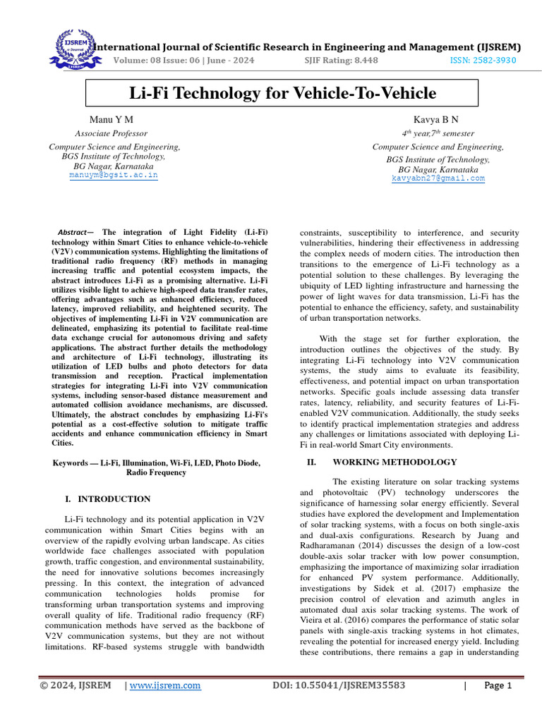 Li-Fi for Vehicle Communication in Smart Cities | PDF | Light Emitting ...