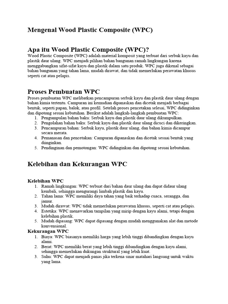 Mengenal Wood Plastic Composite (WPC) | PDF | Griya & Taman