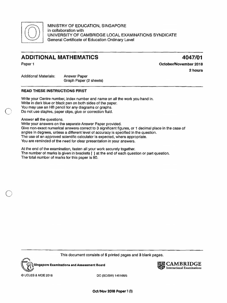 2018 additional mathematics pdf tangent equations