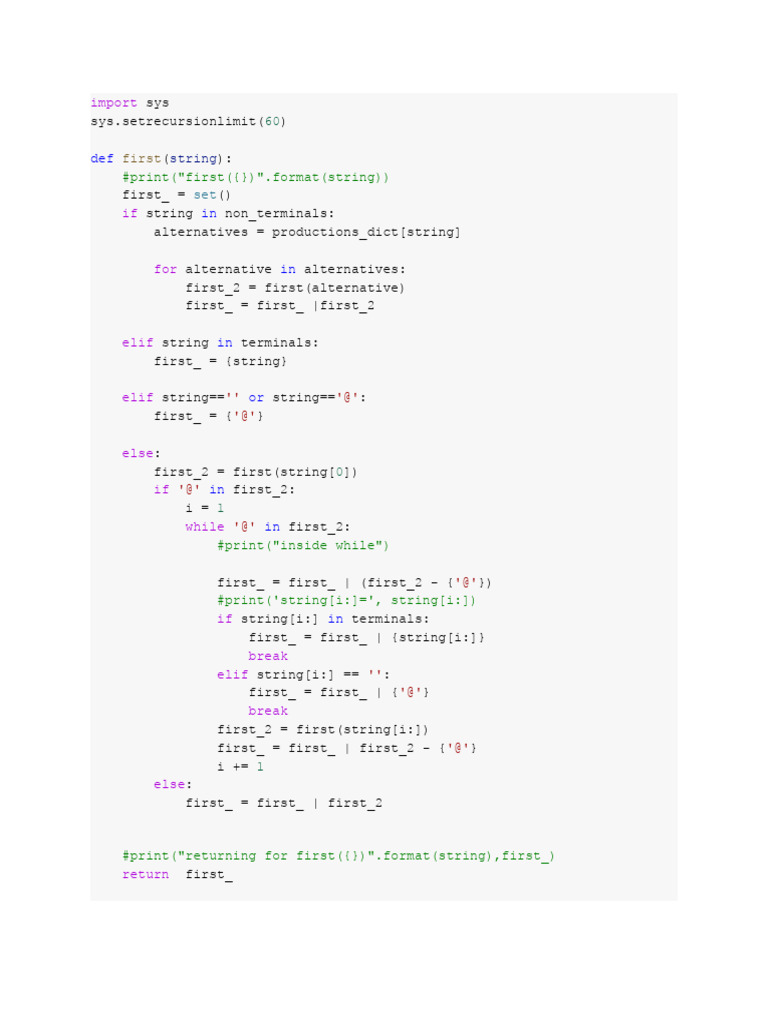 First and Follow | PDF | Syntax | Theoretical Computer Science