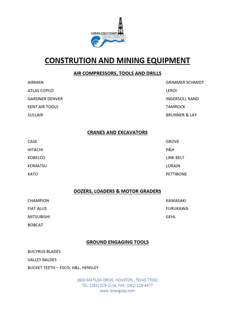 Construction and Mining Equipment List | PDF | Technology & Engineering