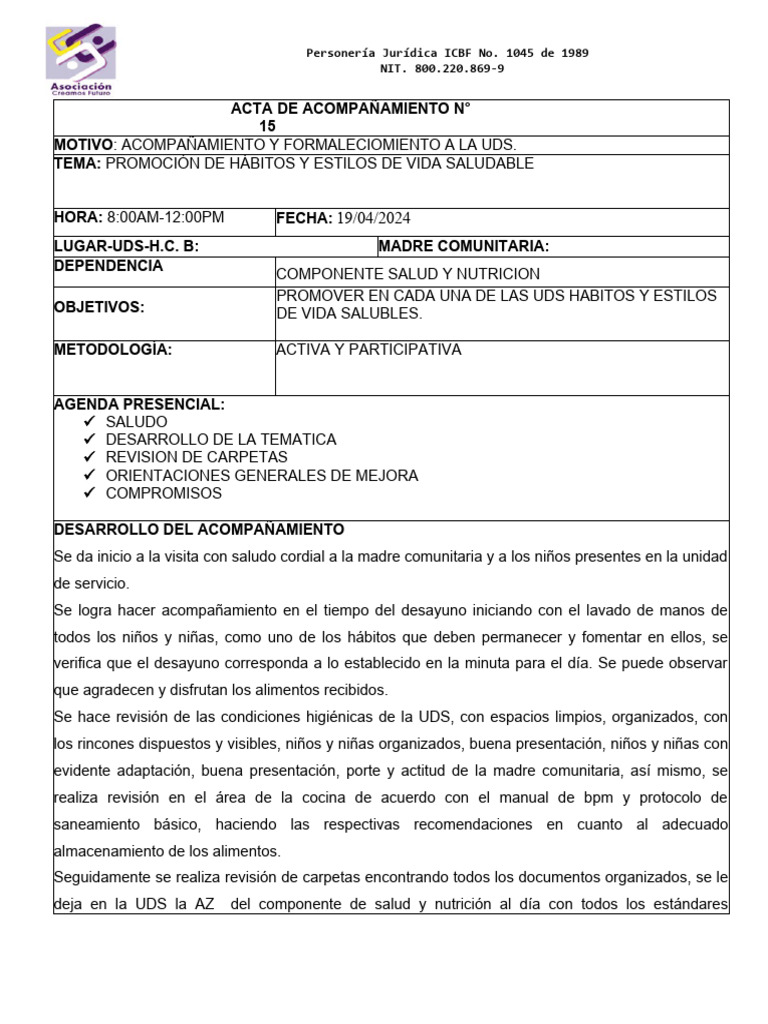 Acta de Acompañamiento Abril | PDF