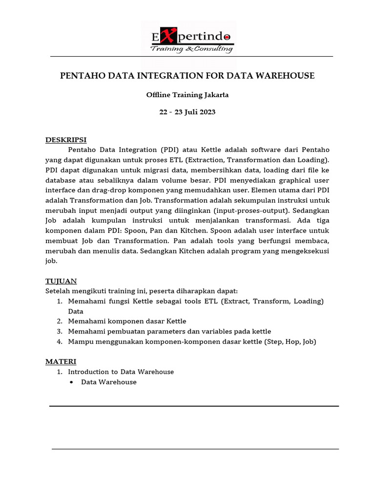 Pentaho Data Integration Training Overview | PDF | Data Warehouse ...