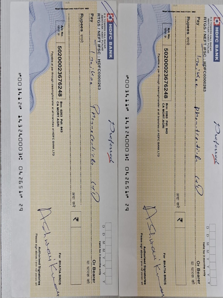HDFC Sample Cheque Details | PDF | Banking